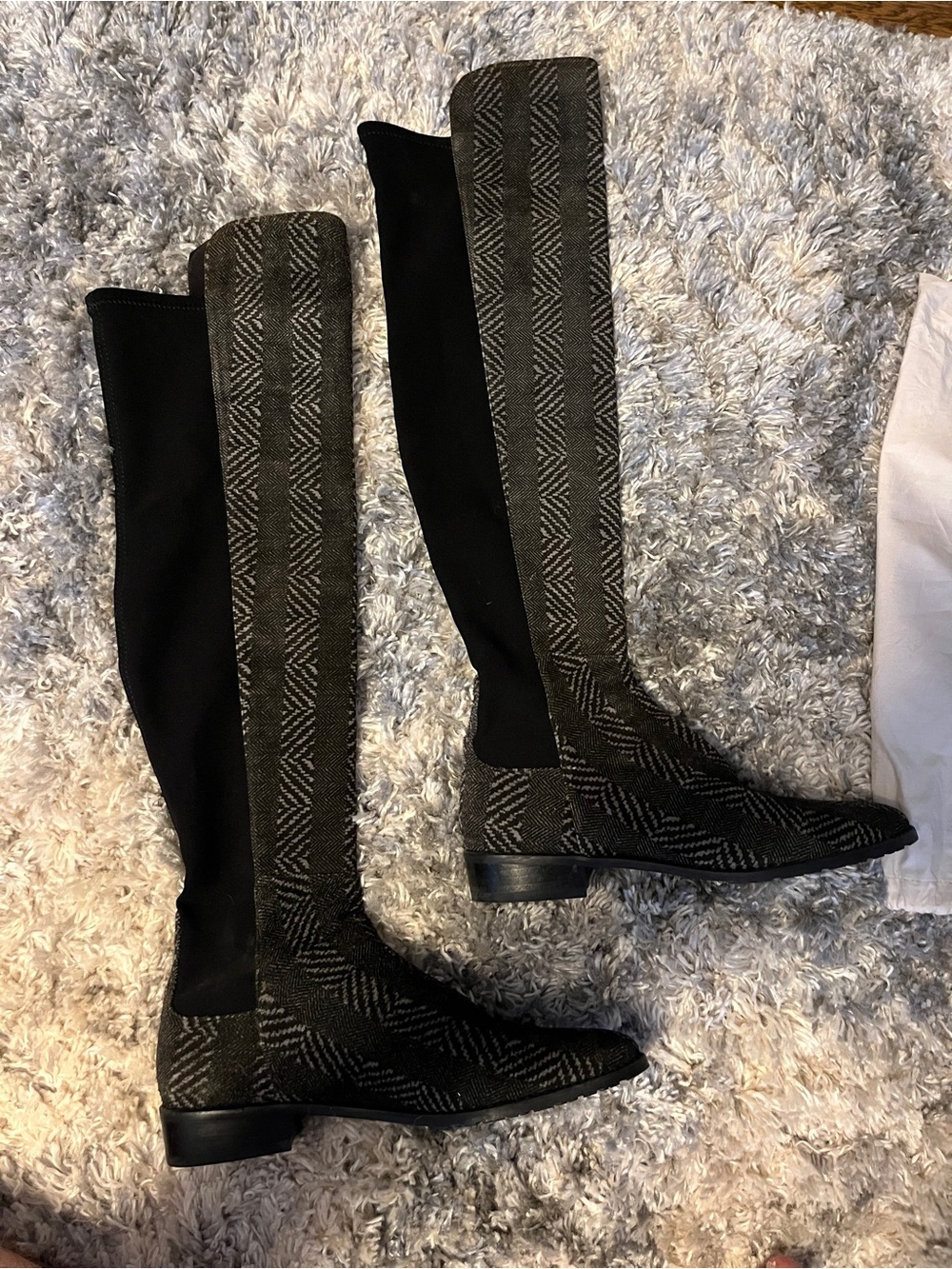 Stuart Weitzman Black and Gray Herringbone Boots